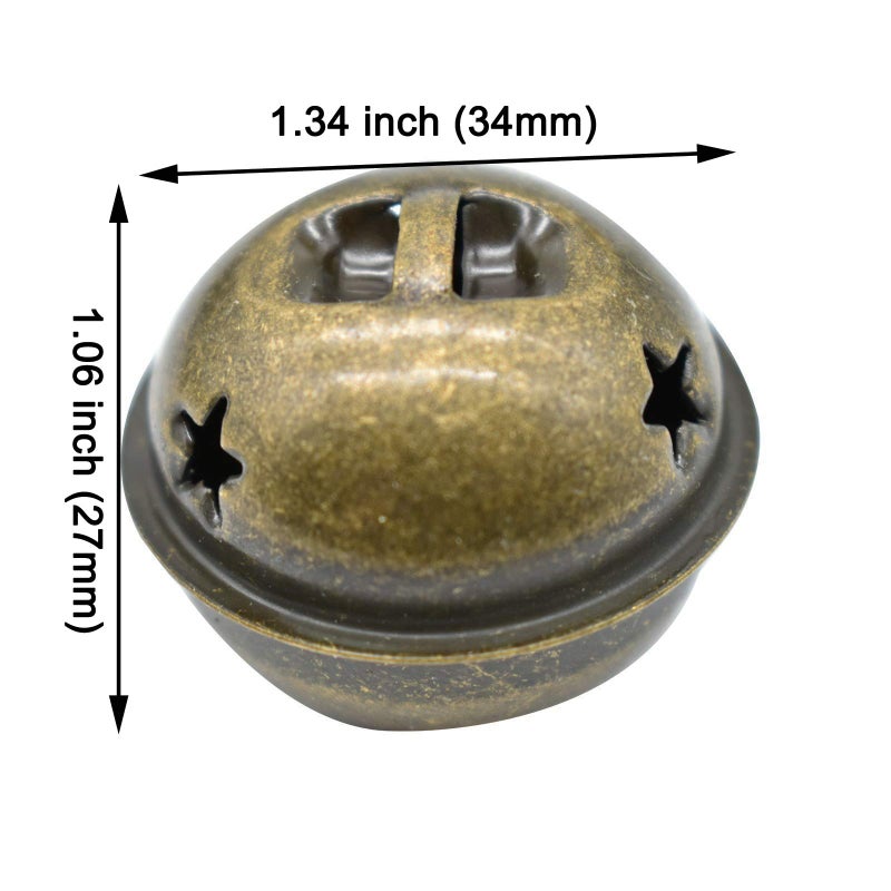 Maydahui 60 PCS Bronze Jingle Bells 1.34 Inches Star with Snowflakes Design Small Elliptical Antique Brass Bell for Crafts Christmas Decor - Image 3